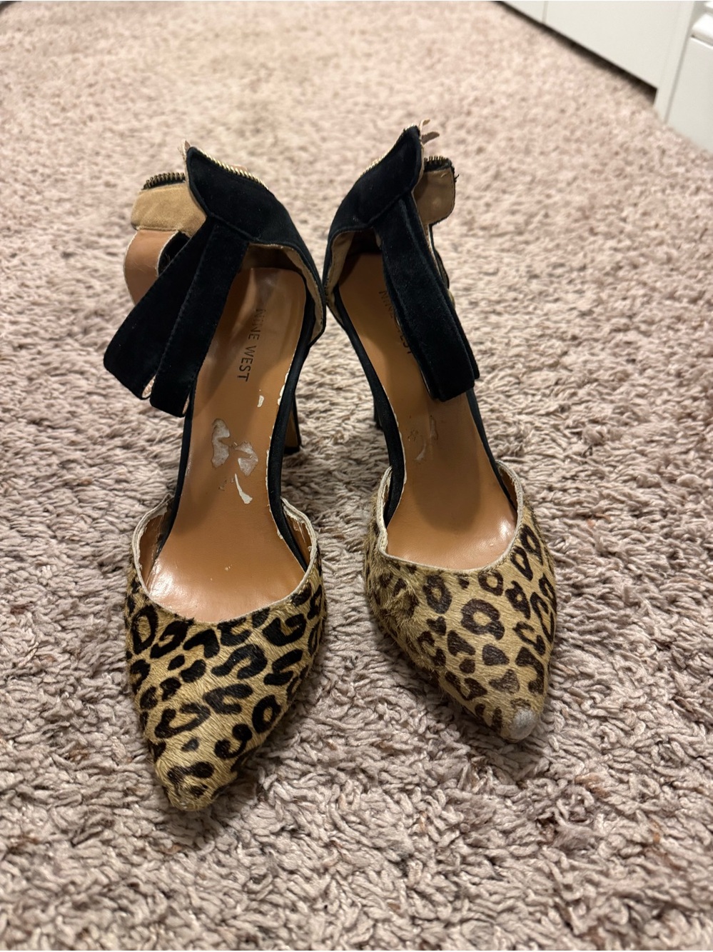 Leopard Print Pointed Toe Heel with Black Ankle Strap